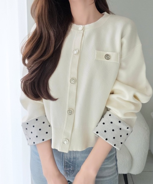mily bilet(ミウィビレット)の「【mily bilet】一目惚れ注意! きちんと感に、可愛らしさをひとさじ。Wフェイスカーディガン(カーディガン/ボレロ・レディース・アイボリー/ライトグレー/ネイビー/チャコール・LARGE/X-LARGE/SMALL/MEDIUM)」の9枚目の写真