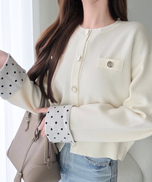 mily bilet(ミウィビレット)の「【mily bilet】一目惚れ注意! きちんと感に、可愛らしさをひとさじ。Wフェイスカーディガン(カーディガン/ボレロ・レディース・アイボリー/ライトグレー/ネイビー/チャコール・LARGE/X-LARGE/SMALL/MEDIUM)」の12枚目の写真