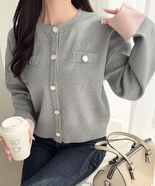 mily bilet(ミウィビレット)の「【mily bilet】一目惚れ注意! きちんと感に、可愛らしさをひとさじ。Wフェイスカーディガン(カーディガン/ボレロ・レディース・アイボリー/ライトグレー/ネイビー/チャコール・LARGE/X-LARGE/SMALL/MEDIUM)」の6枚目の写真