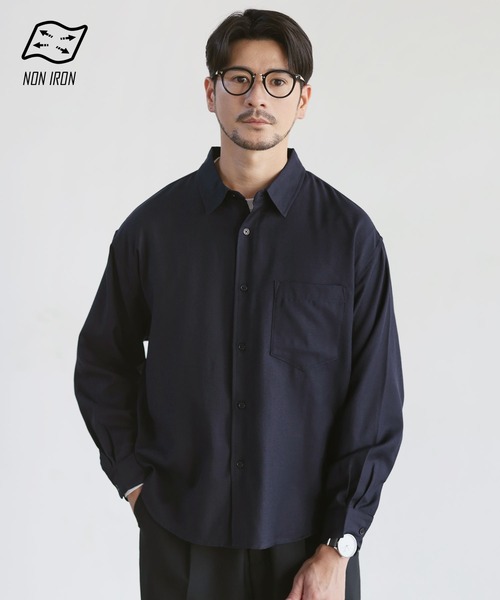 SPU(スプ)の「【防シワ・ウール】Wool Blend Relaxed-Fit Regular Shirt(シャツ/ブラウス・メンズ・ネイビー/ブラウン/チャコール/ブラック/ホワイト・M/S/XL/L)」の1枚目の写真