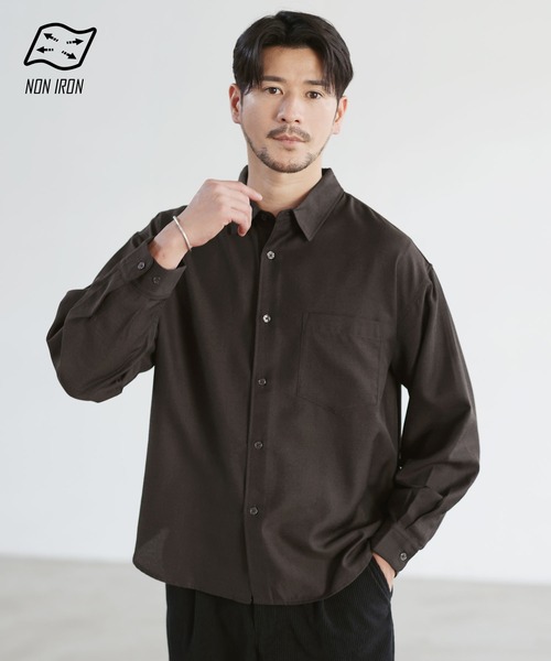 SPU(スプ)の「【防シワ・ウール】Wool Blend Relaxed-Fit Regular Shirt(シャツ/ブラウス・メンズ・ネイビー/ブラウン/チャコール/ブラック/ホワイト・M/S/XL/L)」の5枚目の写真