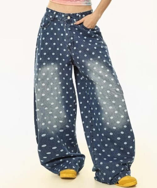 Vipoa(ヴィポア)の「Wide dot print denim(デニムパンツ・レディース・ブルー・MEDIUM/LARGE)」の5枚目の写真
