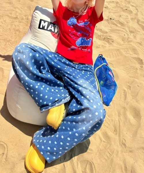 Vipoa(ヴィポア)の「Wide dot print denim(デニムパンツ・レディース・ブルー・MEDIUM/LARGE)」の14枚目の写真