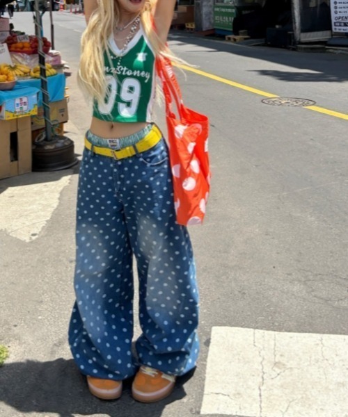 Vipoa(ヴィポア)の「Wide dot print denim(デニムパンツ・レディース・ブルー・MEDIUM/LARGE)」の18枚目の写真