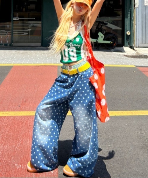 Vipoa(ヴィポア)の「Wide dot print denim(デニムパンツ・レディース・ブルー・MEDIUM/LARGE)」の20枚目の写真