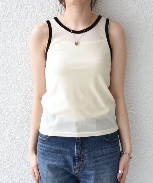 SHIPS Colors(シップス カラーズ)の「SHIPS Colors:〈手洗い可能〉シアー ポリエステル ベロア 配色 タンクトップ◇(タンクトップ・レディース・オフホワイト/ブラック/グレー・ONE SIZE)」の19枚目の写真