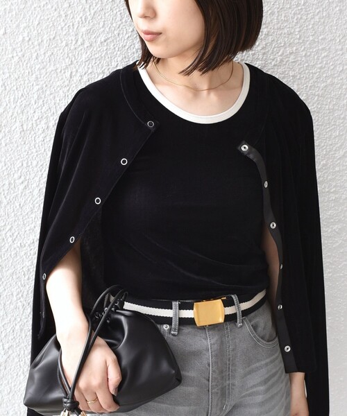 SHIPS Colors(シップス カラーズ)の「SHIPS Colors:〈手洗い可能〉シアー ポリエステル ベロア 配色 タンクトップ◇(タンクトップ・レディース・オフホワイト/ブラック/グレー・ONE SIZE)」の7枚目の写真