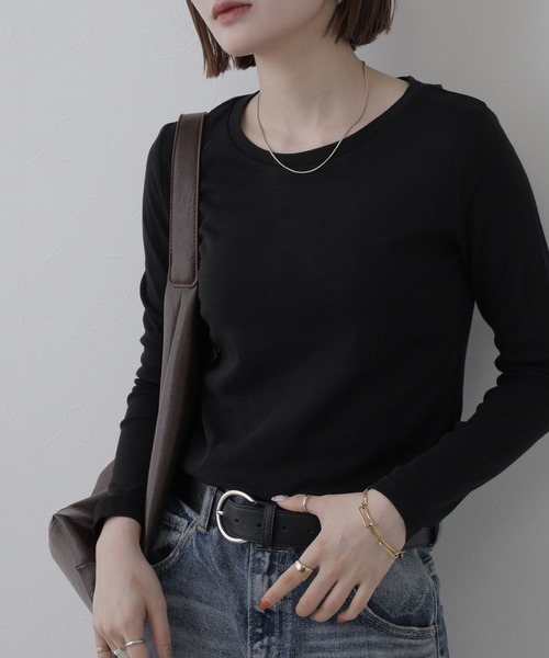 FUNALIVE（ファンアライブ）の「ロングスリーブコンパクトTシャツ 長袖（Tシャツ/カットソー・レディース・オフホワイト/ブラック/チャコールグレー/グレイッシュベージュ/杢グレー・4L/L/M/LL/3L）」の3枚目の写真