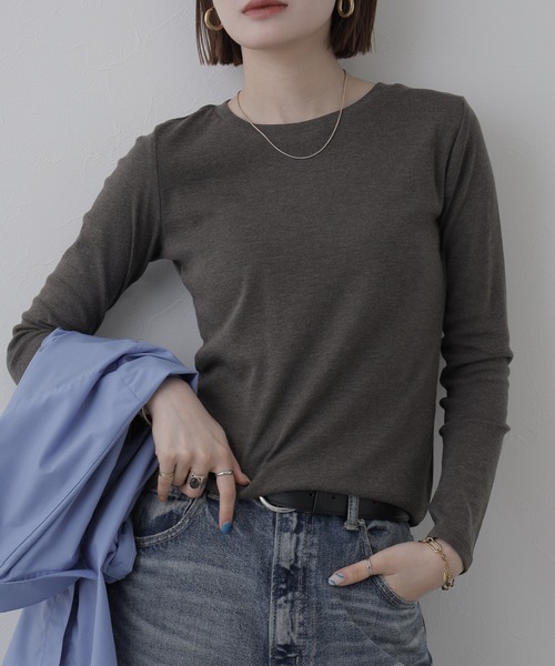 FUNALIVE（ファンアライブ）の「ロングスリーブコンパクトTシャツ 長袖（Tシャツ/カットソー・レディース・オフホワイト/ブラック/チャコールグレー/グレイッシュベージュ/杢グレー・4L/L/M/LL/3L）」の6枚目の写真