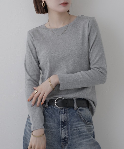 FUNALIVE（ファンアライブ）の「ロングスリーブコンパクトTシャツ 長袖（Tシャツ/カットソー・レディース・オフホワイト/ブラック/チャコールグレー/グレイッシュベージュ/杢グレー・4L/L/M/LL/3L）」の12枚目の写真