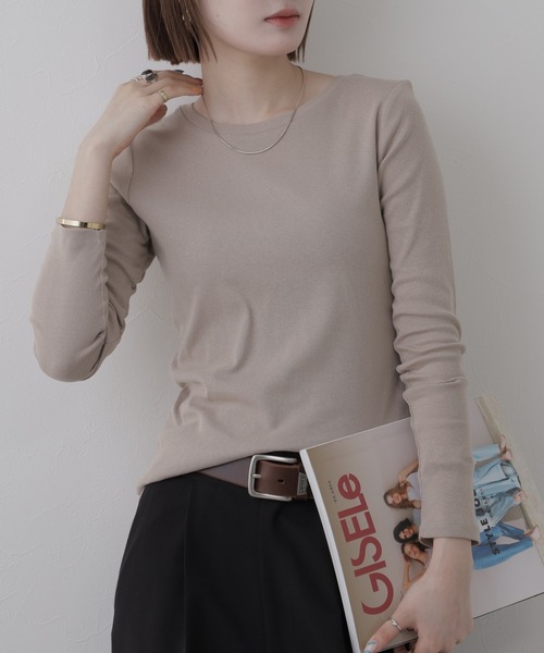 FUNALIVE（ファンアライブ）の「ロングスリーブコンパクトTシャツ 長袖（Tシャツ/カットソー・レディース・オフホワイト/ブラック/チャコールグレー/グレイッシュベージュ/杢グレー・4L/L/M/LL/3L）」の15枚目の写真
