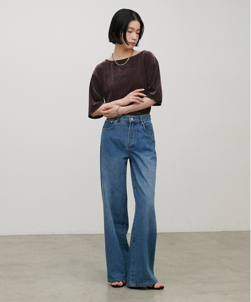 LARUTA(ラルータ)の「【LARUTA】半袖シアーとろもちベロアプルオーバー(Tシャツ/カットソー・レディース・ネイビー/ブラウン/ラベンダー/オフホワイト・FREE)」の12枚目の写真