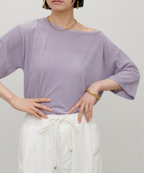 LARUTA(ラルータ)の「【LARUTA】半袖シアーとろもちベロアプルオーバー(Tシャツ/カットソー・レディース・ネイビー/ブラウン/ラベンダー/オフホワイト・FREE)」の17枚目の写真