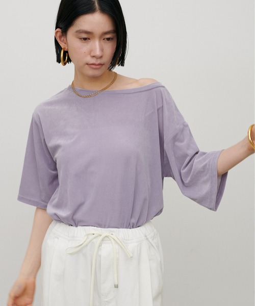 LARUTA(ラルータ)の「【LARUTA】半袖シアーとろもちベロアプルオーバー(Tシャツ/カットソー・レディース・ネイビー/ブラウン/ラベンダー/オフホワイト・FREE)」の18枚目の写真