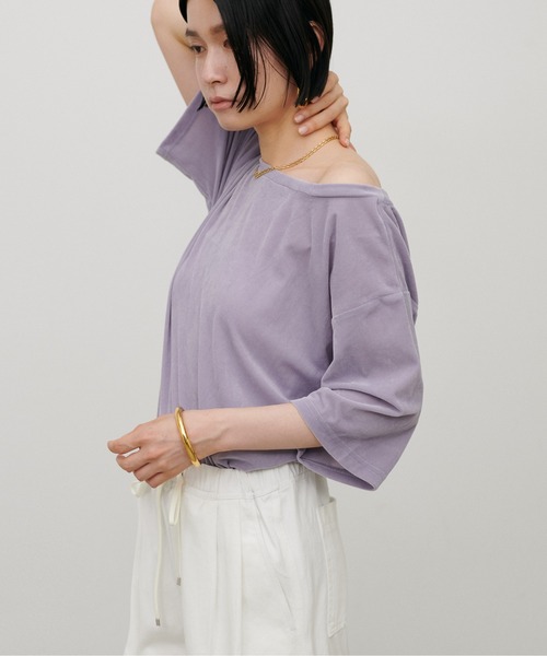 LARUTA(ラルータ)の「【LARUTA】半袖シアーとろもちベロアプルオーバー(Tシャツ/カットソー・レディース・ネイビー/ブラウン/ラベンダー/オフホワイト・FREE)」の19枚目の写真