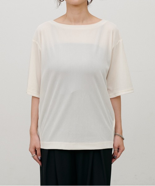 LARUTA(ラルータ)の「【LARUTA】半袖シアーとろもちベロアプルオーバー(Tシャツ/カットソー・レディース・ネイビー/ブラウン/ラベンダー/オフホワイト・FREE)」の21枚目の写真