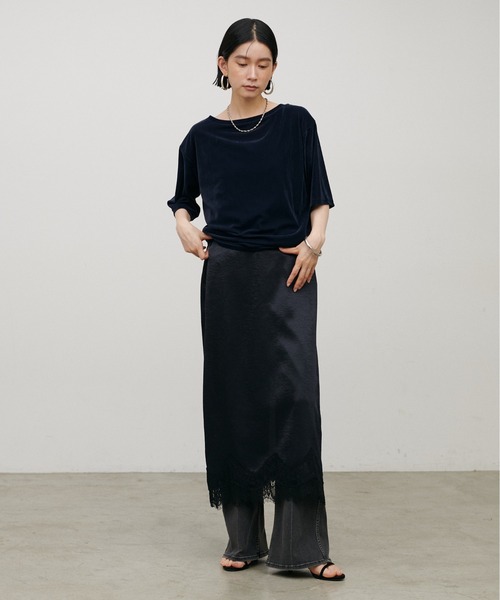 LARUTA(ラルータ)の「【LARUTA】半袖シアーとろもちベロアプルオーバー(Tシャツ/カットソー・レディース・ネイビー/ブラウン/ラベンダー/オフホワイト・FREE)」の16枚目の写真