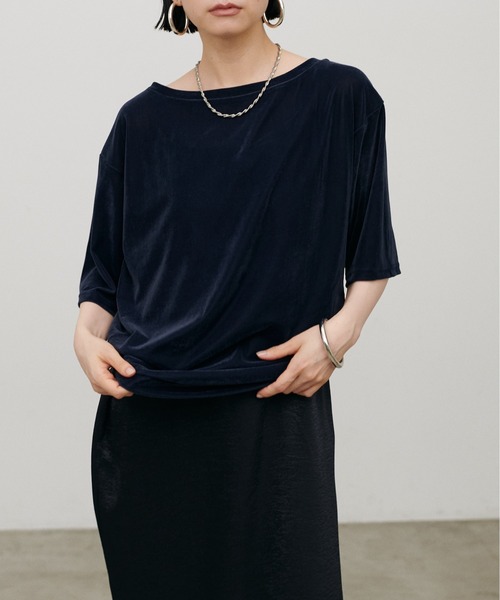 LARUTA(ラルータ)の「【LARUTA】半袖シアーとろもちベロアプルオーバー(Tシャツ/カットソー・レディース・ネイビー/ブラウン/ラベンダー/オフホワイト・FREE)」の14枚目の写真