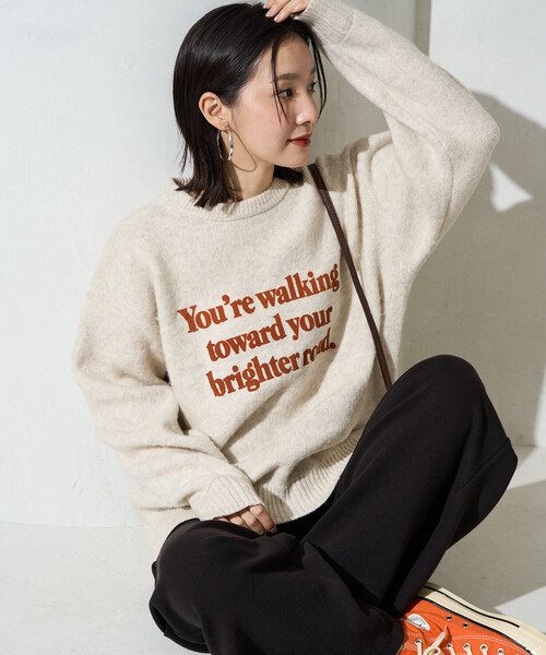 FREAK'S STORE(フリークスストア)の「限定展開 フロッキー プリント ロゴ ニット プルオーバー(ニット/セーター・レディース・ブラック/ネイビー/ブラウン/グレー/ナチュラル・フリ-)」の4枚目の写真
