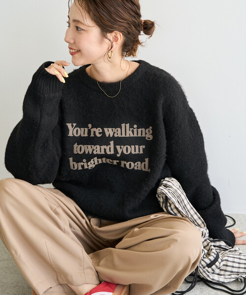 FREAK'S STORE(フリークスストア)の「限定展開 フロッキー プリント ロゴ ニット プルオーバー(ニット/セーター・レディース・ブラック/ネイビー/ブラウン/グレー/ナチュラル・フリ-)」の2枚目の写真
