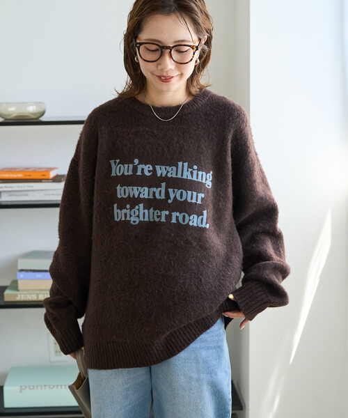 FREAK'S STORE(フリークスストア)の「限定展開 フロッキー プリント ロゴ ニット プルオーバー(ニット/セーター・レディース・ブラック/ネイビー/ブラウン/グレー/ナチュラル・フリ-)」の7枚目の写真