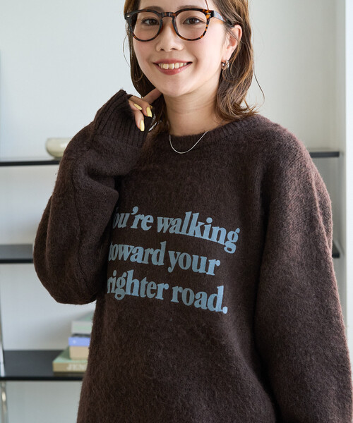 FREAK'S STORE(フリークスストア)の「限定展開 フロッキー プリント ロゴ ニット プルオーバー(ニット/セーター・レディース・ブラック/ネイビー/ブラウン/グレー/ナチュラル・フリ-)」の9枚目の写真