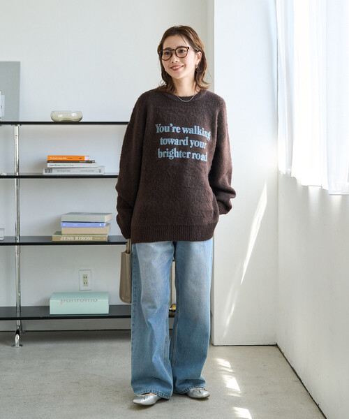 FREAK'S STORE(フリークスストア)の「限定展開 フロッキー プリント ロゴ ニット プルオーバー(ニット/セーター・レディース・ブラック/ネイビー/ブラウン/グレー/ナチュラル・フリ-)」の11枚目の写真