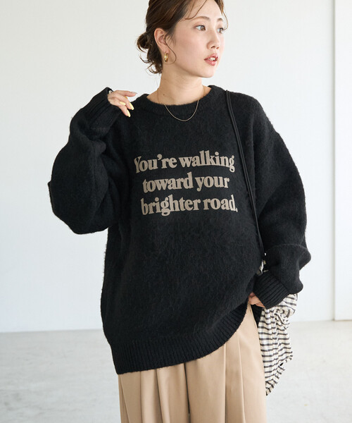 FREAK'S STORE(フリークスストア)の「限定展開 フロッキー プリント ロゴ ニット プルオーバー(ニット/セーター・レディース・ブラック/ネイビー/ブラウン/グレー/ナチュラル・フリ-)」の15枚目の写真