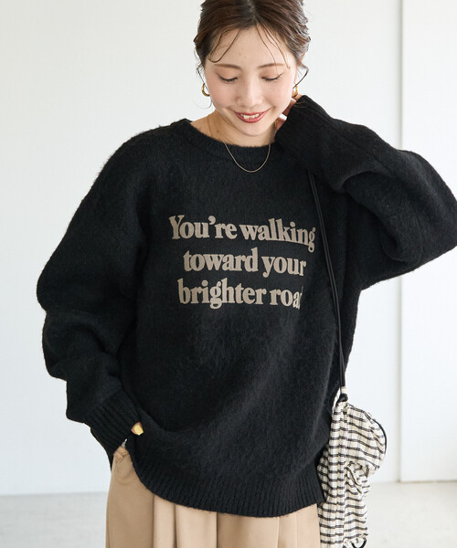 FREAK'S STORE(フリークスストア)の「限定展開 フロッキー プリント ロゴ ニット プルオーバー(ニット/セーター・レディース・ブラック/ネイビー/ブラウン/グレー/ナチュラル・フリ-)」の16枚目の写真