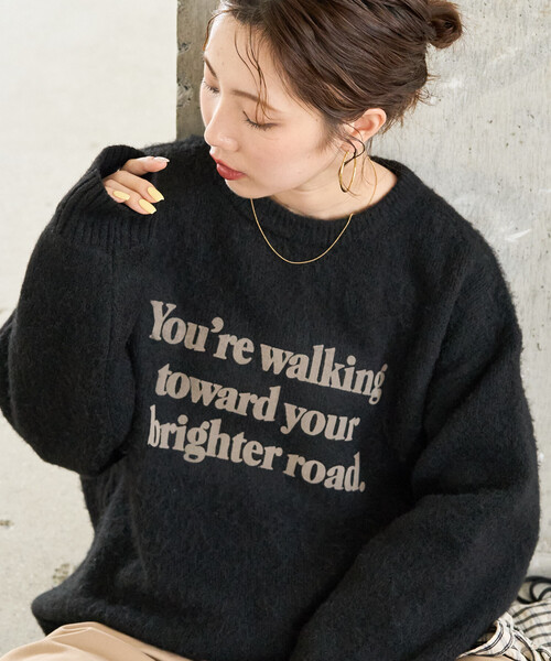 FREAK'S STORE(フリークスストア)の「限定展開 フロッキー プリント ロゴ ニット プルオーバー(ニット/セーター・レディース・ブラック/ネイビー/ブラウン/グレー/ナチュラル・フリ-)」の21枚目の写真