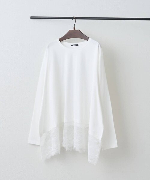 Remind me and forever(リマインドミーアンドフォーエバー)の「【上品レースが覗く】裾レースイレヘムロンT(Tシャツ/カットソー・レディース・ブラック/オフホワイト/ブラウン・FREE)」の10枚目の写真