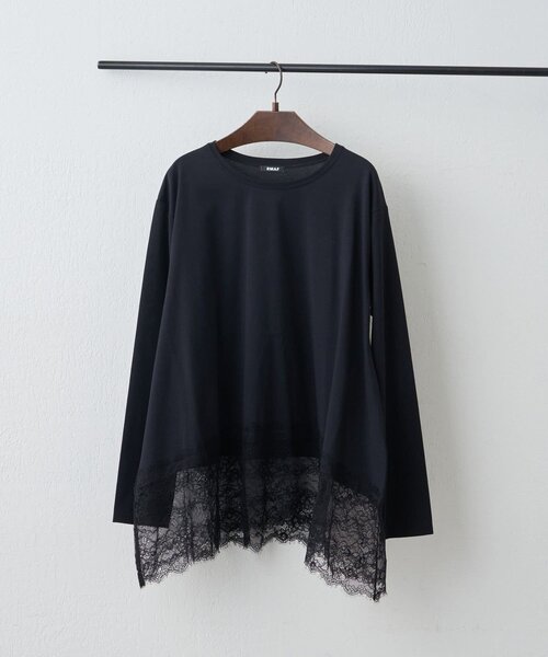 Remind me and forever(リマインドミーアンドフォーエバー)の「【上品レースが覗く】裾レースイレヘムロンT(Tシャツ/カットソー・レディース・ブラック/オフホワイト/ブラウン・FREE)」の22枚目の写真