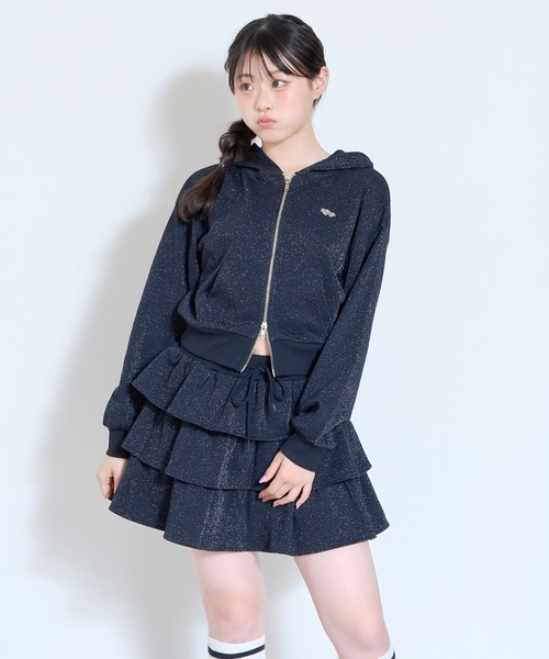 LOVETOXIC(ラブトキシック)の「【LTXC】ラメキラダブルジップパーカ ティアードセットアップ(ワンピース・キッズ・ミント/グレー/ブラック・M:150cm/S:140cm/L:160cm/130cm)」の16枚目の写真