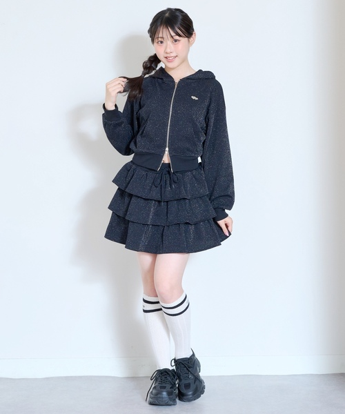 LOVETOXIC(ラブトキシック)の「【LTXC】ラメキラダブルジップパーカ ティアードセットアップ(ワンピース・キッズ・ミント/グレー/ブラック・M:150cm/S:140cm/L:160cm/130cm)」の14枚目の写真