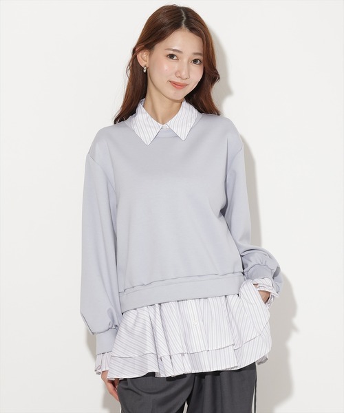 AND COUTURE(アンドクチュール)の「シャツレイヤードプルオーバー(Tシャツ/カットソー・レディース・アイボリー/ブルー/ネイビー・FREE)」の3枚目の写真