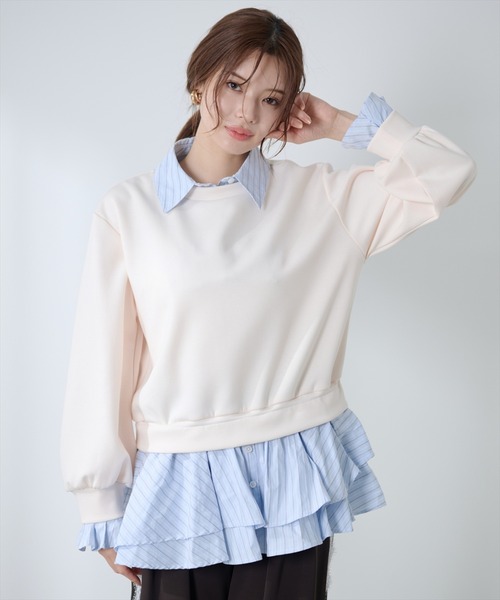 AND COUTURE(アンドクチュール)の「シャツレイヤードプルオーバー(Tシャツ/カットソー・レディース・アイボリー/ブルー/ネイビー・FREE)」の2枚目の写真