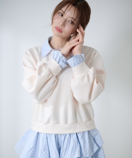 AND COUTURE(アンドクチュール)の「シャツレイヤードプルオーバー(Tシャツ/カットソー・レディース・アイボリー/ブルー/ネイビー・FREE)」の12枚目の写真
