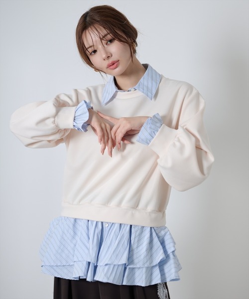 AND COUTURE(アンドクチュール)の「シャツレイヤードプルオーバー(Tシャツ/カットソー・レディース・アイボリー/ブルー/ネイビー・FREE)」の13枚目の写真