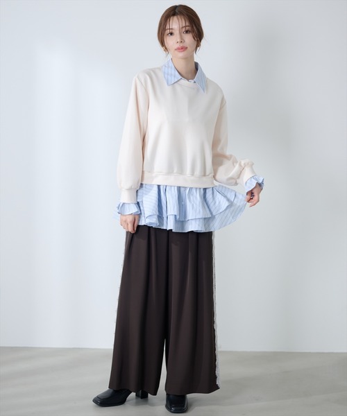 AND COUTURE(アンドクチュール)の「シャツレイヤードプルオーバー(Tシャツ/カットソー・レディース・アイボリー/ブルー/ネイビー・FREE)」の16枚目の写真