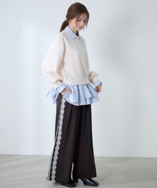 AND COUTURE(アンドクチュール)の「シャツレイヤードプルオーバー(Tシャツ/カットソー・レディース・アイボリー/ブルー/ネイビー・FREE)」の17枚目の写真