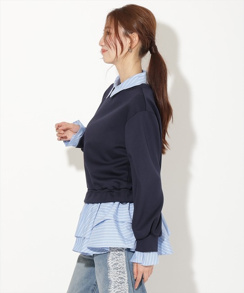AND COUTURE(アンドクチュール)の「シャツレイヤードプルオーバー(Tシャツ/カットソー・レディース・アイボリー/ブルー/ネイビー・FREE)」の19枚目の写真