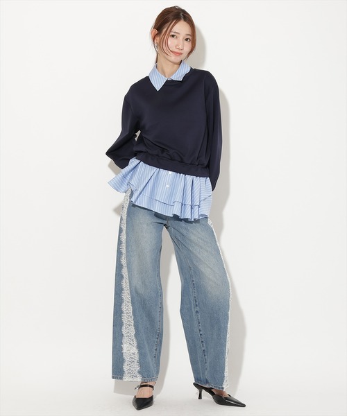 AND COUTURE(アンドクチュール)の「シャツレイヤードプルオーバー(Tシャツ/カットソー・レディース・アイボリー/ブルー/ネイビー・FREE)」の18枚目の写真