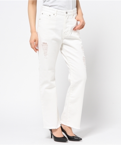 DouDou(ドゥドゥ)の「【DouDou】クラッシュワイドデニムパンツ(デニムパンツ・レディース・ホワイト/ブルー・36/38)」の2枚目の写真