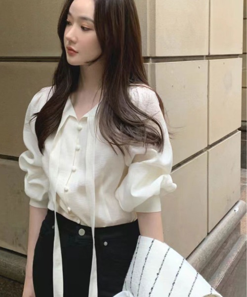 kirakiraShop(キラキラショップ)の「タイ付き エンボス ブラウス(シャツ/ブラウス・レディース・ピンク/パープル/ホワイト・FREE)」の18枚目の写真