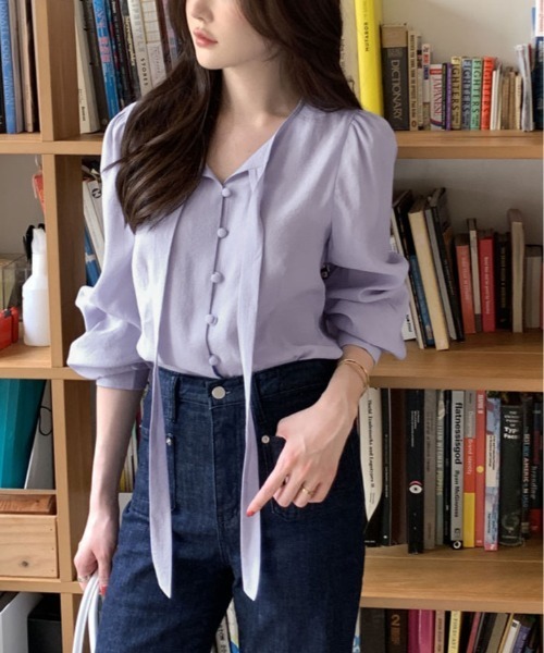 kirakiraShop(キラキラショップ)の「タイ付き エンボス ブラウス(シャツ/ブラウス・レディース・ピンク/パープル/ホワイト・FREE)」の22枚目の写真