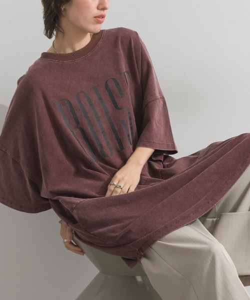 enhaut（アンオート）の「天竺編み パウダー BOISE プリント チュニック Tシャツ（Tシャツ/カットソー・レディース・ブラウン/アイボリー/グリーン/チャコールグレー・FREE）」の3枚目の写真