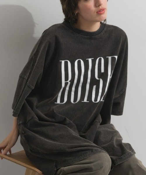 enhaut（アンオート）の「天竺編み パウダー BOISE プリント チュニック Tシャツ（Tシャツ/カットソー・レディース・ブラウン/アイボリー/グリーン/チャコールグレー・FREE）」の2枚目の写真
