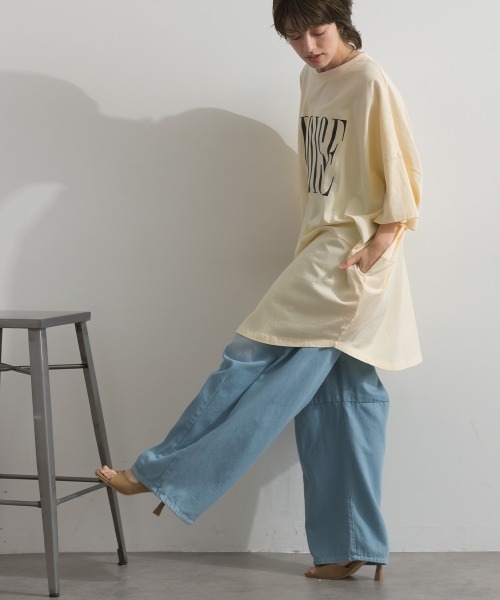 enhaut（アンオート）の「天竺編み パウダー BOISE プリント チュニック Tシャツ（Tシャツ/カットソー・レディース・ブラウン/アイボリー/グリーン/チャコールグレー・FREE）」の6枚目の写真