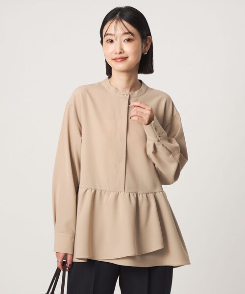 green label relaxing(グリーンレーベルリラクシング)の「ツイル ペプラム ブラウス マシンウォッシャブル ストレッチ(シャツ/ブラウス・レディース・ネイビー/ブラウン/ベージュ・FREE)」の1枚目の写真