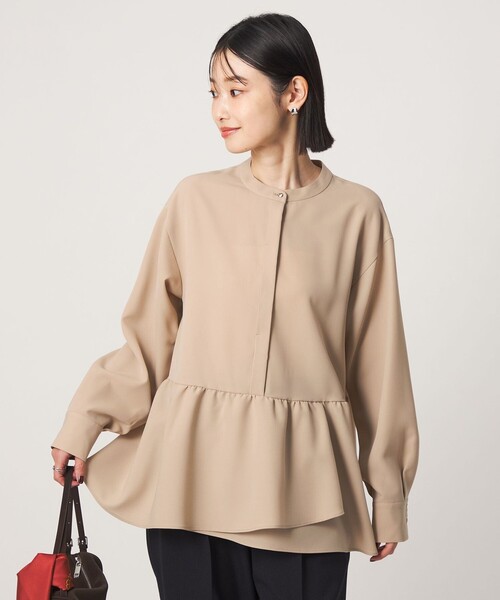 green label relaxing(グリーンレーベルリラクシング)の「ツイル ペプラム ブラウス マシンウォッシャブル ストレッチ(シャツ/ブラウス・レディース・ネイビー/ブラウン/ベージュ・FREE)」の4枚目の写真